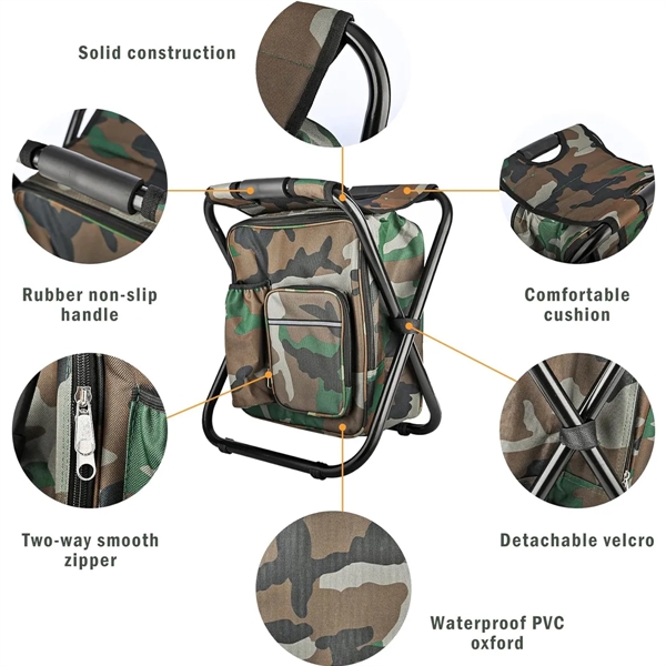 Folding Camping Stool Backpack with Cooler Insulated Bag - Folding Camping Stool Backpack with Cooler Insulated Bag - Image 1 of 5