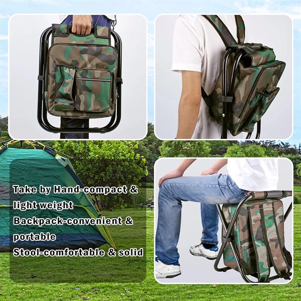 Folding Camping Stool Backpack with Cooler Insulated Bag - Folding Camping Stool Backpack with Cooler Insulated Bag - Image 3 of 5