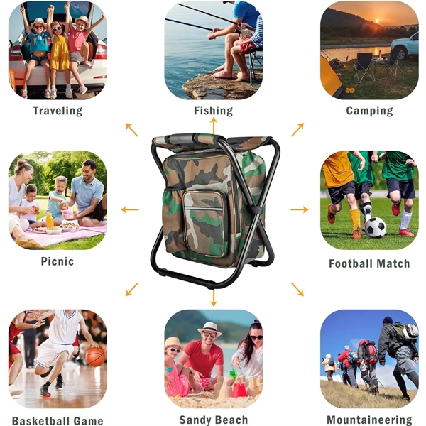 Folding Camping Stool Backpack with Cooler Insulated Bag - Folding Camping Stool Backpack with Cooler Insulated Bag - Image 5 of 5