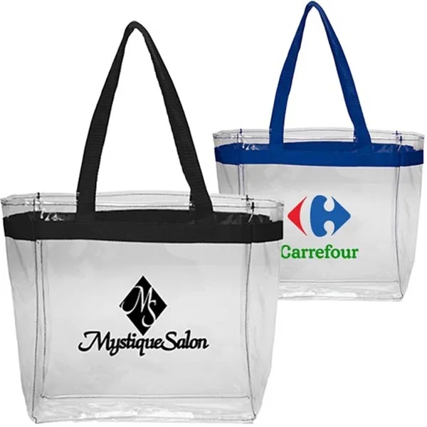 Clear Plastic Tote Bag w/ Colored Handles - Clear Plastic Tote Bag w/ Colored Handles - Image 0 of 5