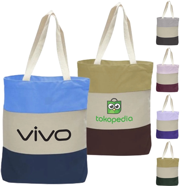 12 Oz. Canvas Tri-Color Promotional Tote Bag - 12 Oz. Canvas Tri-Color Promotional Tote Bag - Image 1 of 8