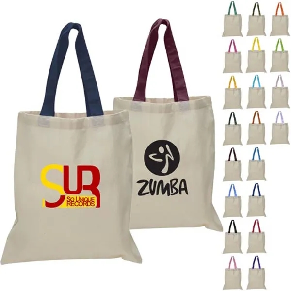 Eco-Friendly 100% Cotton Canvas Tote Bag W/ Color Handles - Eco-Friendly 100% Cotton Canvas Tote Bag W/ Color Handles - Image 1 of 25