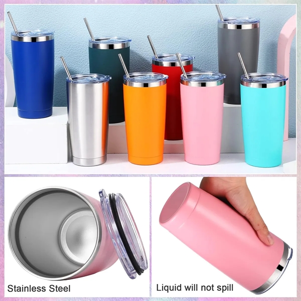 20 oz Stainless Steel Insulated Tumbler with Lid and Straw - 20 oz Stainless Steel Insulated Tumbler with Lid and Straw - Image 3 of 3