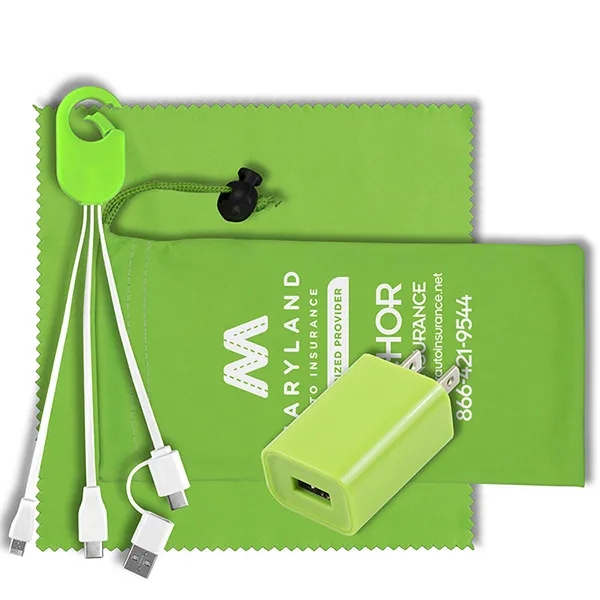 Mobile Tech Wall Charging Kit in Microfiber Cinch Pouch - Mobile Tech Wall Charging Kit in Microfiber Cinch Pouch - Image 4 of 14