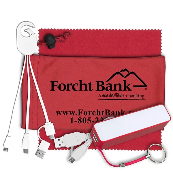 Custom Mobile Tech Power Bank Accessory Kit w/ Cloth in Cinch Pouch