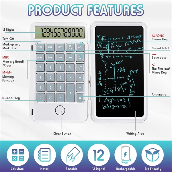 Calculator With Writing Tablet Foldable - Calculator With Writing Tablet Foldable - Image 1 of 3