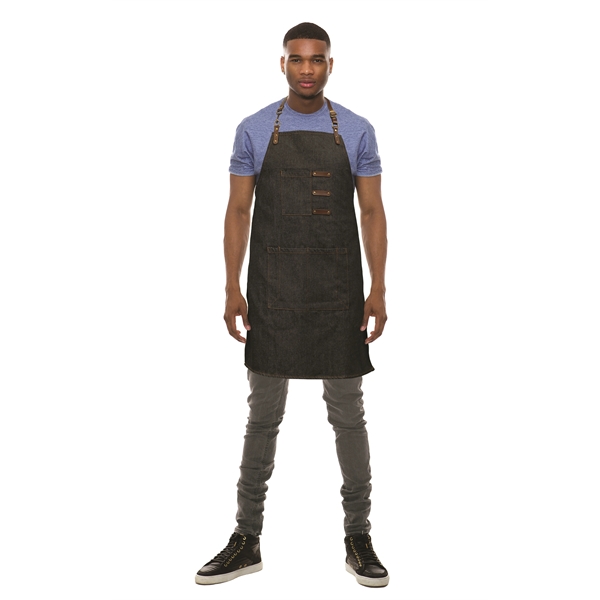 Artisan Style Bib Apron- Denim & Leather - Artisan Style Bib Apron- Denim & Leather - Image 1 of 7