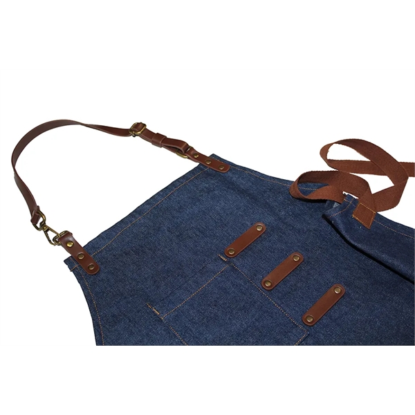 Artisan Style Bib Apron- Denim & Leather - Artisan Style Bib Apron- Denim & Leather - Image 3 of 7