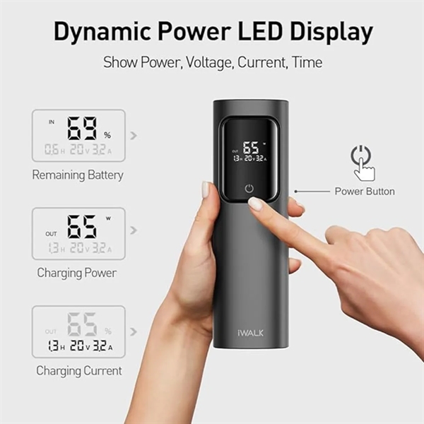 iWALK Portable 20000mAh 65W Fast Charging Compact Power Bank - iWALK Portable 20000mAh 65W Fast Charging Compact Power Bank - Image 2 of 6