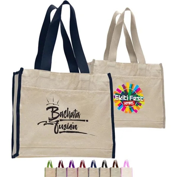 12 Oz. Cotton Canvas Gusset Tote Bag With Color Handles