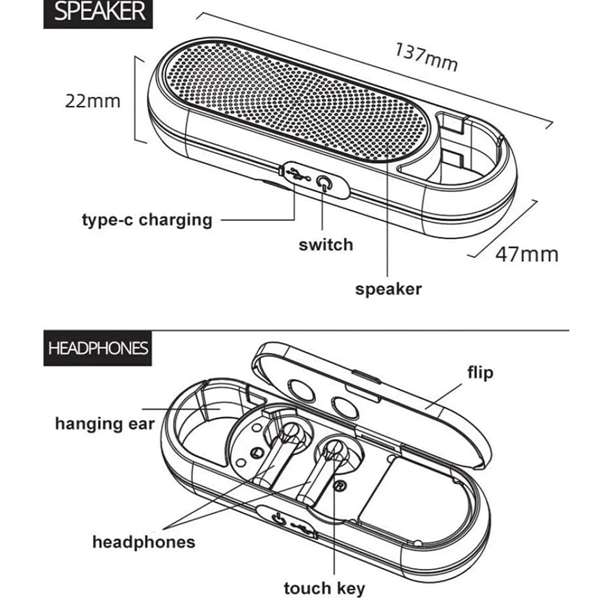 2 in 1 Wireless Earbuds Bluetooth Speaker - 2 in 1 Wireless Earbuds Bluetooth Speaker - Image 2 of 3