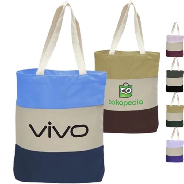 12 Oz. Canvas Tri-Color Promotional Tote Bag - 12 Oz. Canvas Tri-Color Promotional Tote Bag - Image 0 of 8
