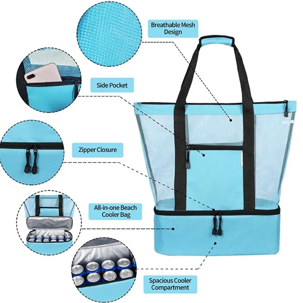 Summer Portable Mesh Picnic Beach Bag - Summer Portable Mesh Picnic Beach Bag - Image 3 of 4