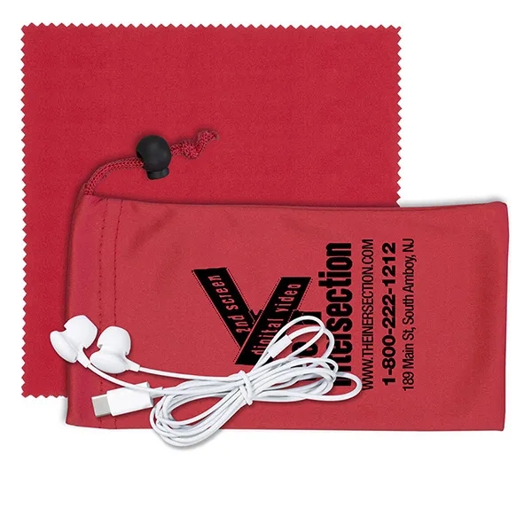 Mobile Tech Earbud Kit with Microfiber Cloth in Cinch Pouch - Mobile Tech Earbud Kit with Microfiber Cloth in Cinch Pouch - Image 6 of 12