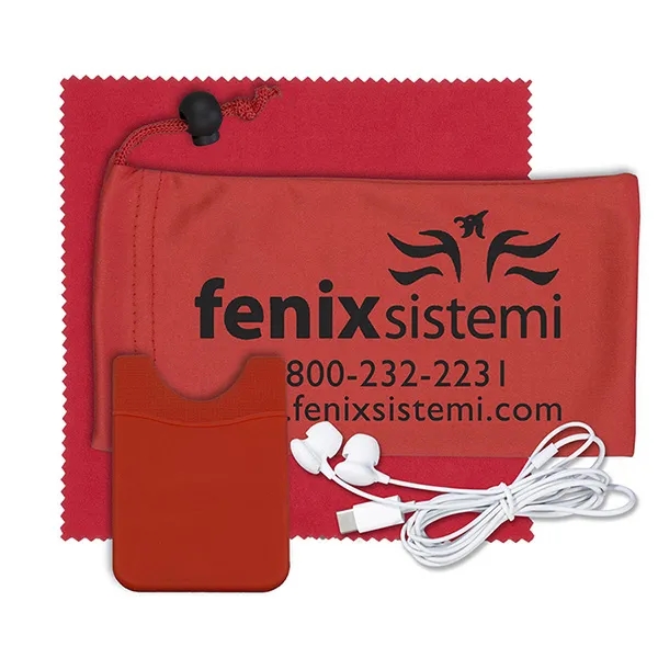 Custom Mobile Tech Earbud Kit with Microfiber Cloth in Cinch Pouch