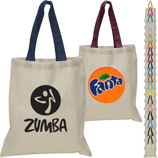 Eco-Friendly 100% Cotton Canvas Tote Bag W/ Color Handles - Eco-Friendly 100% Cotton Canvas Tote Bag W/ Color Handles - Image 0 of 25