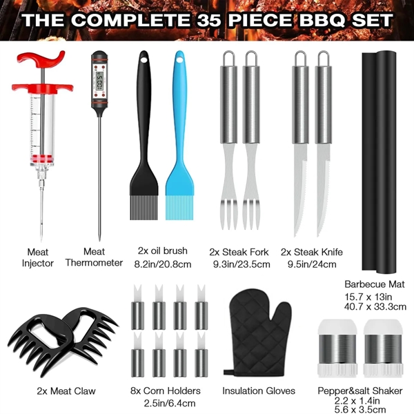 35PCS Grill Accessories BBQ Tools Set Stainless Steel Kit - 35PCS Grill Accessories BBQ Tools Set Stainless Steel Kit - Image 1 of 2