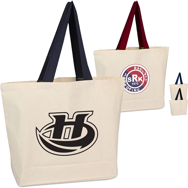 100% Cotton Canvas Beach Bag With Colored Handles
