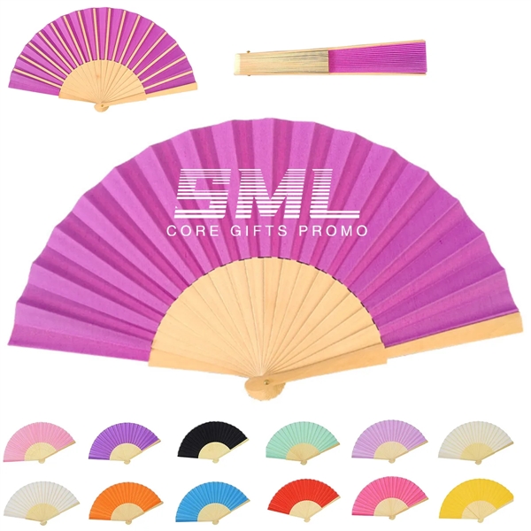 Custom 9 inches Bamboo Paper Folding Hand Held Fan - Custom 9 inches Bamboo Paper Folding Hand Held Fan - Image 0 of 2