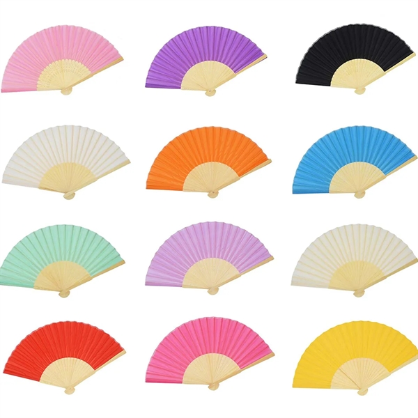 Custom 9 inches Bamboo Paper Folding Hand Held Fan - Custom 9 inches Bamboo Paper Folding Hand Held Fan - Image 1 of 2