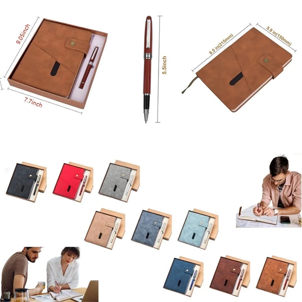 Hardcover Leather A5 Notebook With Deluxe Pen Gift Box - Hardcover Leather A5 Notebook With Deluxe Pen Gift Box - Image 5 of 5