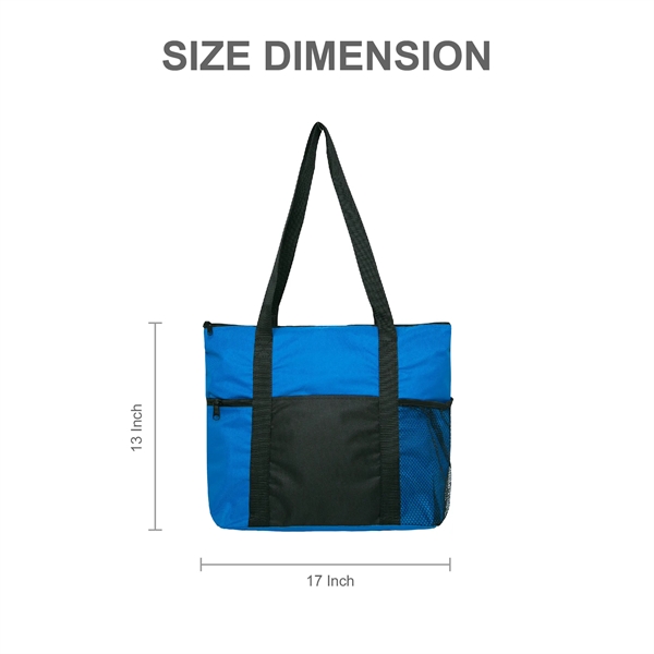 600D Polyester Reusable Zipper Tote w/ Strap & Pockets - 600D Polyester Reusable Zipper Tote w/ Strap & Pockets - Image 1 of 7