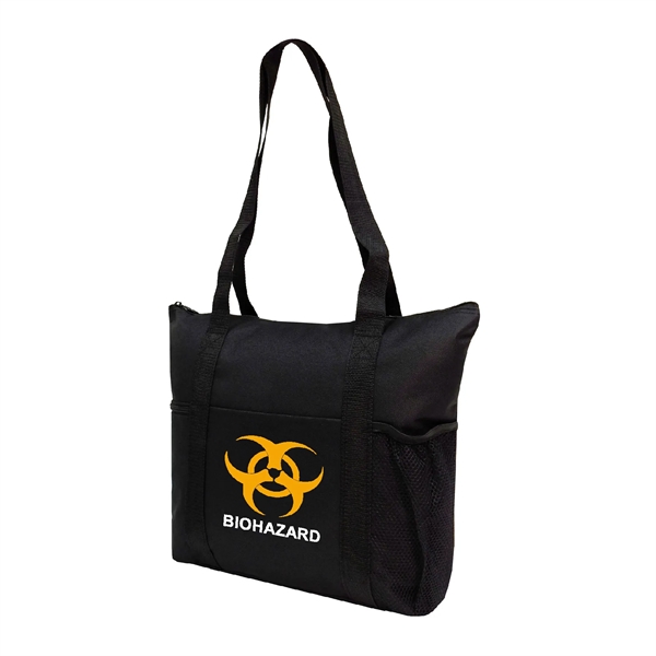 600D Polyester Reusable Zipper Tote w/ Strap & Pockets - 600D Polyester Reusable Zipper Tote w/ Strap & Pockets - Image 3 of 7