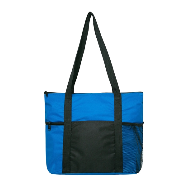 600D Polyester Reusable Zipper Tote w/ Strap & Pockets - 600D Polyester Reusable Zipper Tote w/ Strap & Pockets - Image 5 of 7