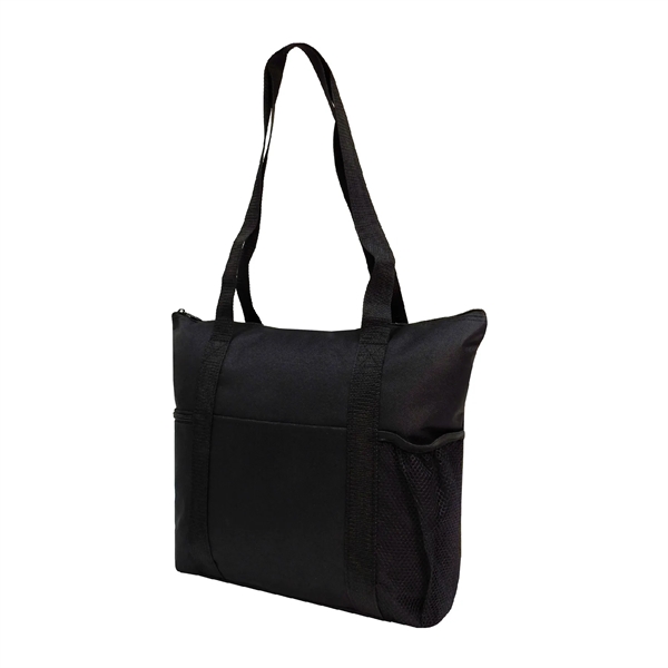 600D Polyester Reusable Zipper Tote w/ Strap & Pockets - 600D Polyester Reusable Zipper Tote w/ Strap & Pockets - Image 6 of 7