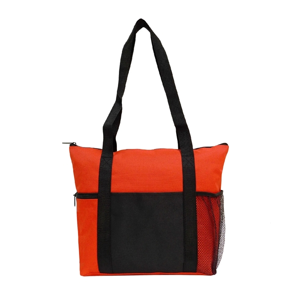 600D Polyester Reusable Zipper Tote w/ Strap & Pockets - 600D Polyester Reusable Zipper Tote w/ Strap & Pockets - Image 7 of 7