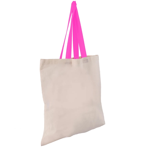 Eco-Friendly 100% Cotton Canvas Tote Bag W/ Color Handles - Eco-Friendly 100% Cotton Canvas Tote Bag W/ Color Handles - Image 5 of 25