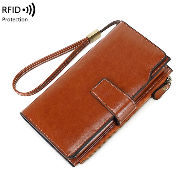 Women's RFID Blocking Leather Clutch Wallet - Women's RFID Blocking Leather Clutch Wallet - Image 1 of 4