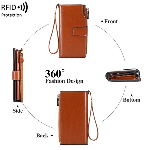 Women's RFID Blocking Leather Clutch Wallet - Women's RFID Blocking Leather Clutch Wallet - Image 3 of 4