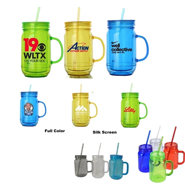 16/20 oz Acrylic Mason Jar Drinking Mug With Handle & Straw - 16/20 oz Acrylic Mason Jar Drinking Mug With Handle & Straw - Image 0 of 13