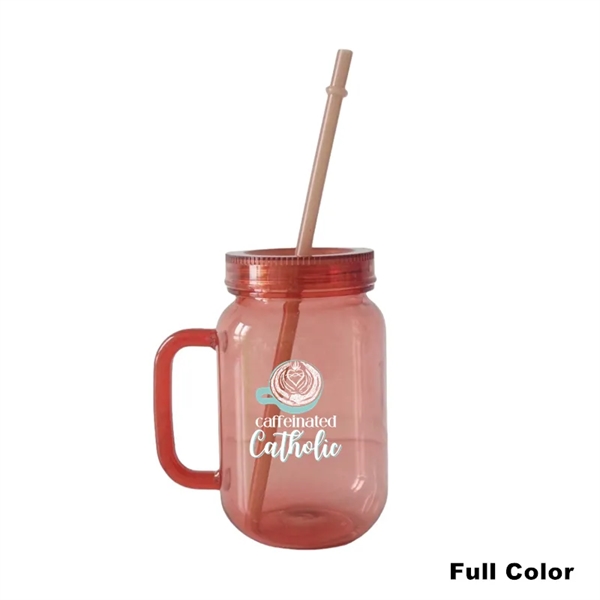 16/20 oz Acrylic Mason Jar Drinking Mug With Handle & Straw - 16/20 oz Acrylic Mason Jar Drinking Mug With Handle & Straw - Image 1 of 13