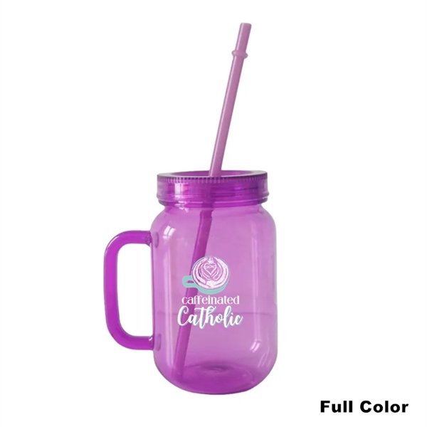 16/20 oz Acrylic Mason Jar Drinking Mug With Handle & Straw - 16/20 oz Acrylic Mason Jar Drinking Mug With Handle & Straw - Image 3 of 13