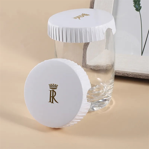 Round White Printed Paper Cover Lid for Glass Cup - Round White Printed Paper Cover Lid for Glass Cup - Image 1 of 7