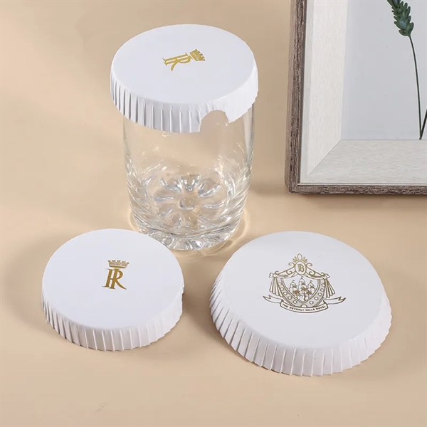 Round White Printed Paper Cover Lid for Glass Cup - Round White Printed Paper Cover Lid for Glass Cup - Image 2 of 7
