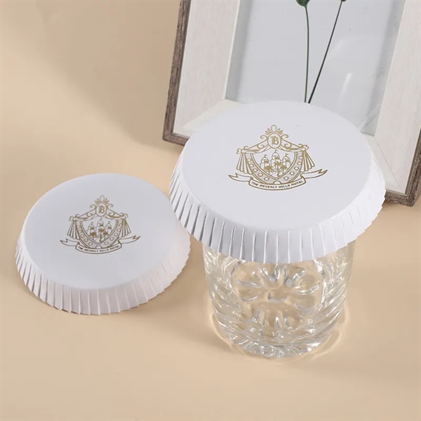 Round White Printed Paper Cover Lid for Glass Cup - Round White Printed Paper Cover Lid for Glass Cup - Image 3 of 7