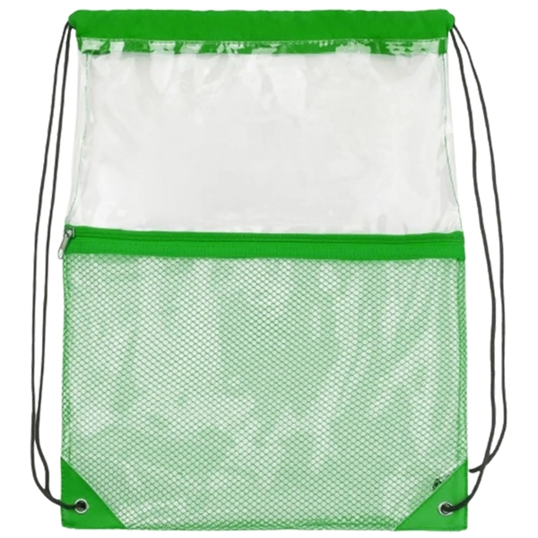 Clear PVC Drawstring Bag w/ Mesh Pocket (13.5" x 17") - Clear PVC Drawstring Bag w/ Mesh Pocket (13.5" x 17") - Image 14 of 16