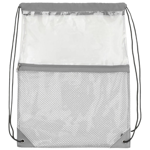 Clear PVC Drawstring Bag w/ Mesh Pocket (13.5" x 17") - Clear PVC Drawstring Bag w/ Mesh Pocket (13.5" x 17") - Image 15 of 16