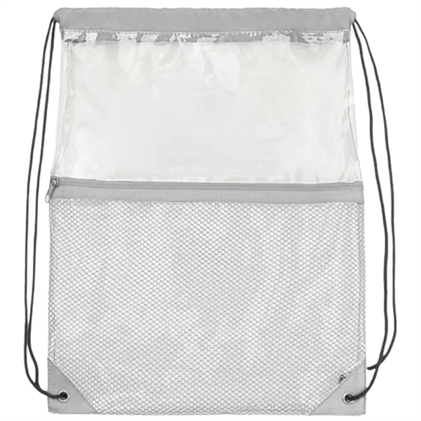 Clear PVC Drawstring Bag w/ Mesh Pocket (13.5" x 17") - Clear PVC Drawstring Bag w/ Mesh Pocket (13.5" x 17") - Image 16 of 16