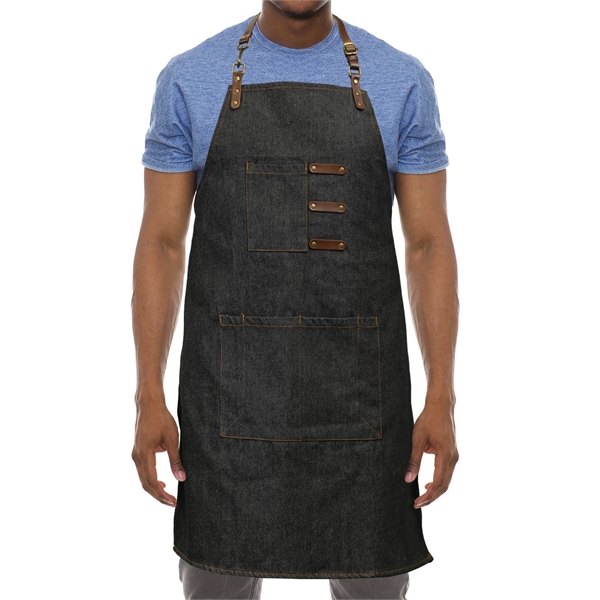 Artisan Style Bib Apron- Denim & Leather - Artisan Style Bib Apron- Denim & Leather - Image 0 of 7