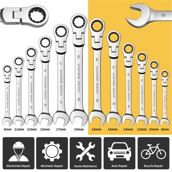 12pcs Flexible Ratchet Wrench Set - 12pcs Flexible Ratchet Wrench Set - Image 2 of 7