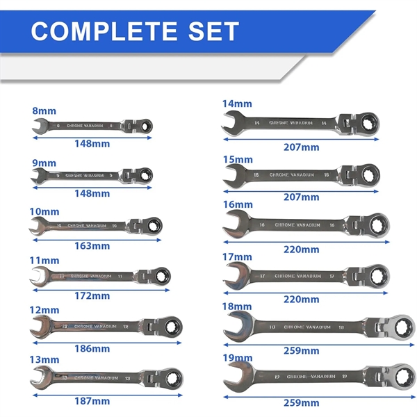 12pcs Flexible Ratchet Wrench Set - 12pcs Flexible Ratchet Wrench Set - Image 3 of 7
