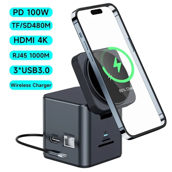 8 In 1 Usb C Hub Magnetic Wireless Charger - 8 In 1 Usb C Hub Magnetic Wireless Charger - Image 0 of 7