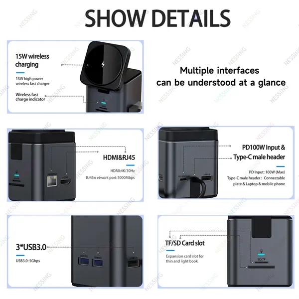 8 In 1 Usb C Hub Magnetic Wireless Charger - 8 In 1 Usb C Hub Magnetic Wireless Charger - Image 6 of 7