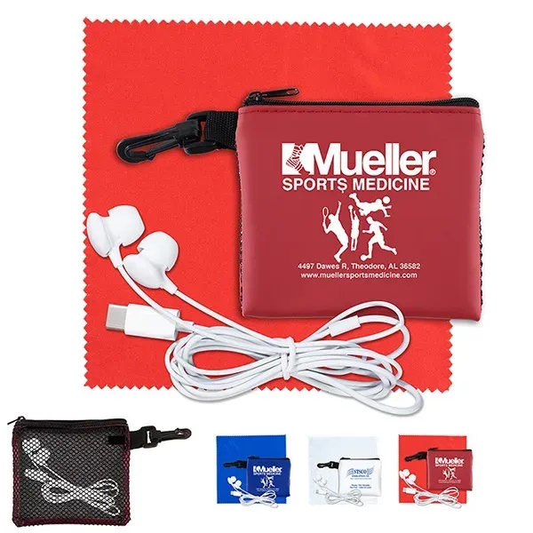 Custom TechMesh Tunes Mobile Tech Earbud Kit in Mesh Zipper Pouch