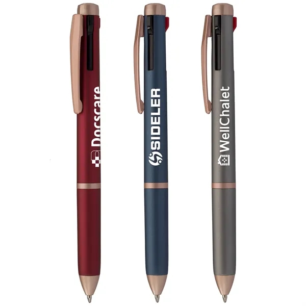 Trio Rose Gold Multi-Ink Pen - Pad Printing - Trio Rose Gold Multi-Ink Pen - Pad Printing - Image 0 of 3
