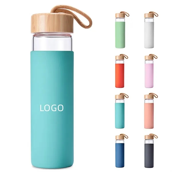 17 Oz Glass Water Bottle with Bamboo Lid - 17 Oz Glass Water Bottle with Bamboo Lid - Image 0 of 4